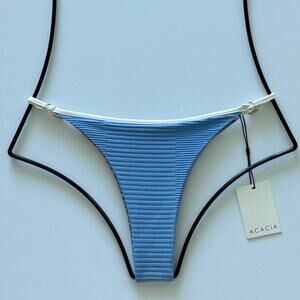 Acacia Swimwear Neema Piped Dual Ribbed Bikini Bottom - Seine Blue - Large - NWT